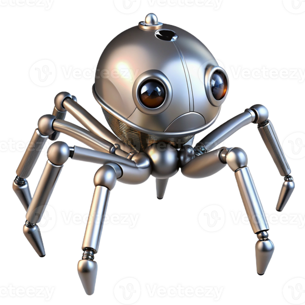 wonderful rustic Robot spider, metallic legs, multiple eyes high quality png