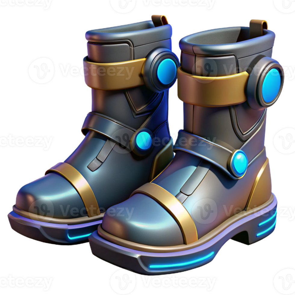 serene traditional Cyberpunk boots, armored, glowing accents 4K png