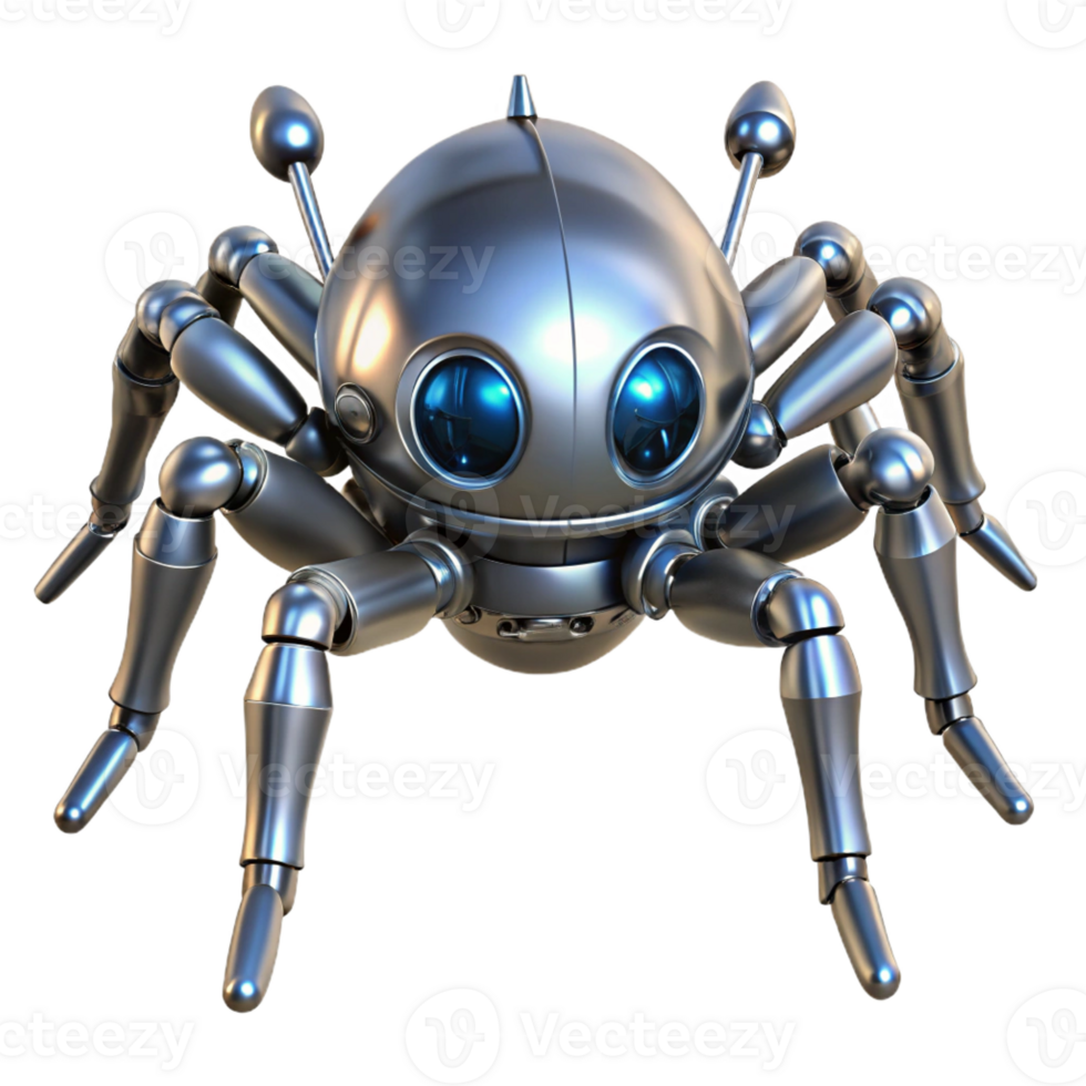 stunning traditional Robot spider, metallic legs, multiple eyes high quality png