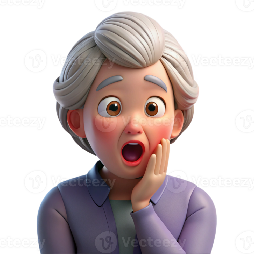 elegant creative Surprised elderly woman with her hand on her cheek, high quality png