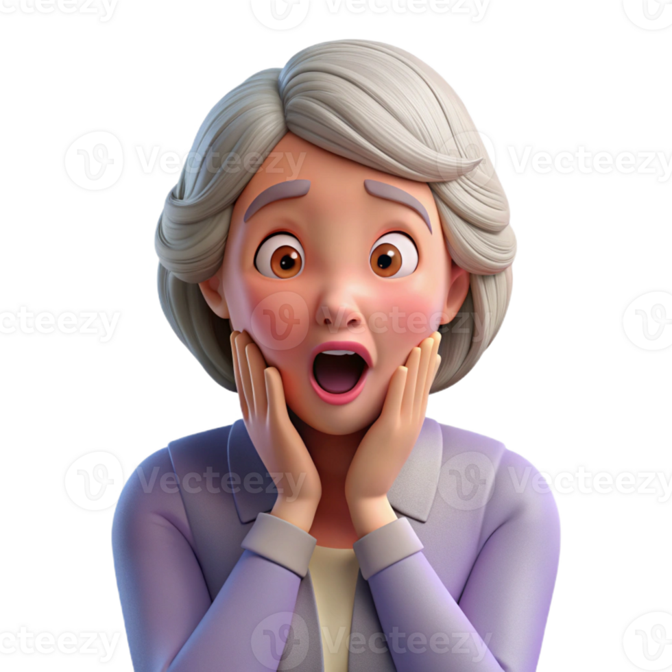 wonderful minimalist Surprised elderly woman with her hand on her cheek, high resolution png