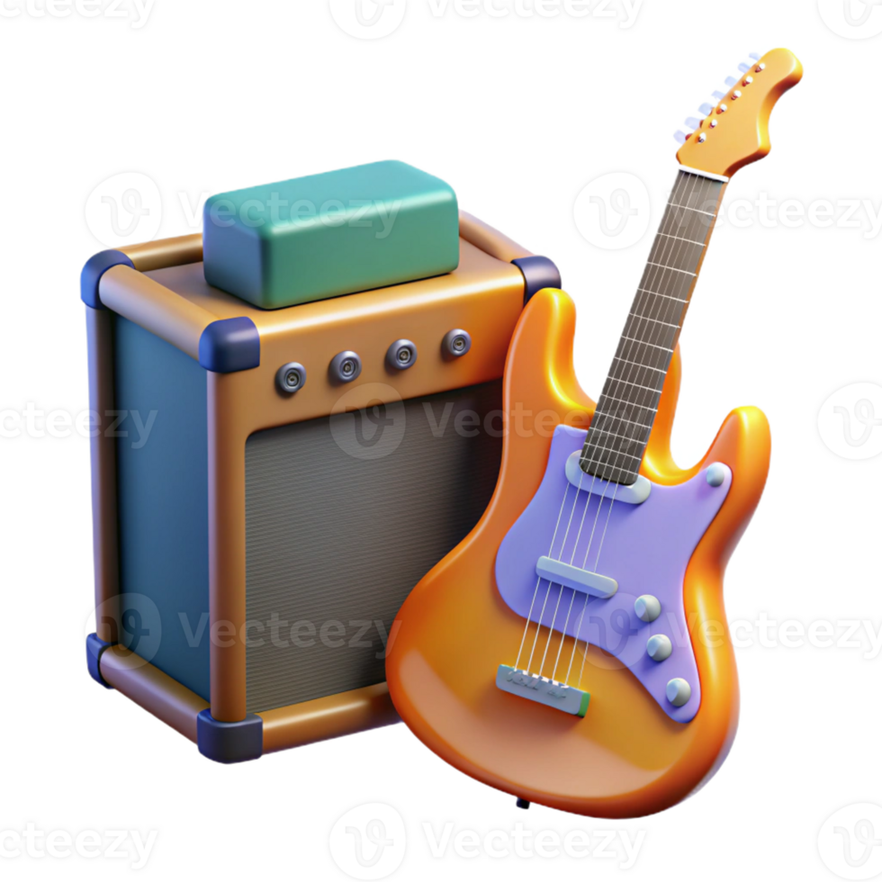 wonderful abstract Electric guitar with amplifier 4K png