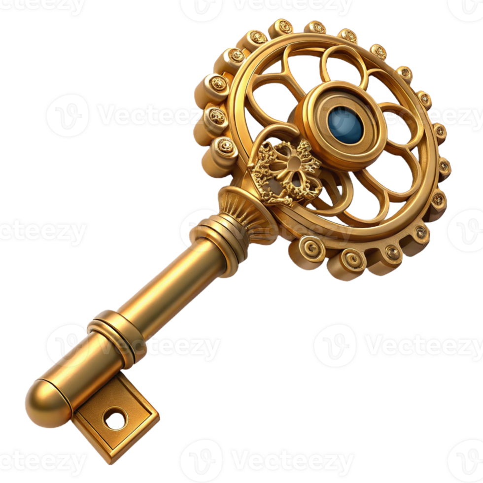 magnificent creative Steampunk key with ornate filigree and a clockwork mechanism original png