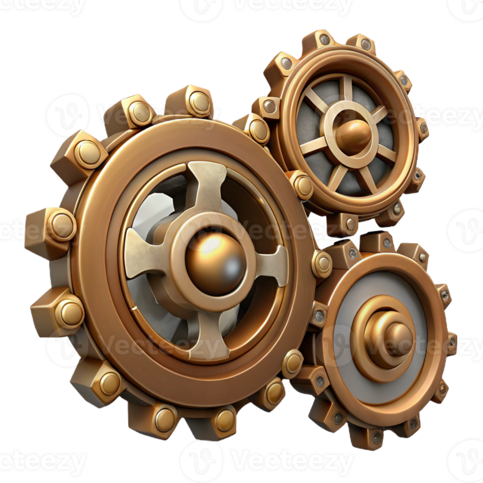 wonderful abstract Steampunk gear set with various sizes and intricate tooth patterns original png