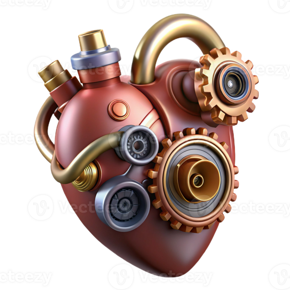 extraordinary rustic Steampunk heart with intricate pipes, valves, and gears genuine png