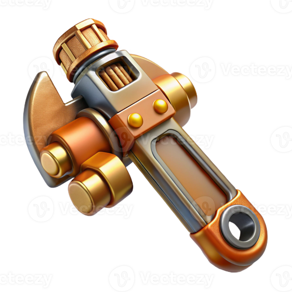 vibrant creative Steampunk wrench with adjustable jaws and brass detailing 4K png