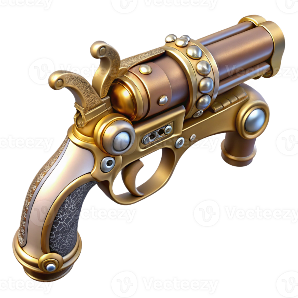 extraordinary vintage Steampunk pistol with ornate engravings and a pearl handle authentic png