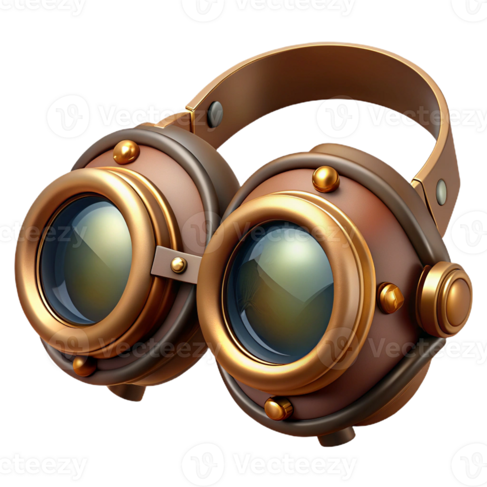 dramatic creative Steampunk goggles with flip-up lenses and intricate brass details genuine png
