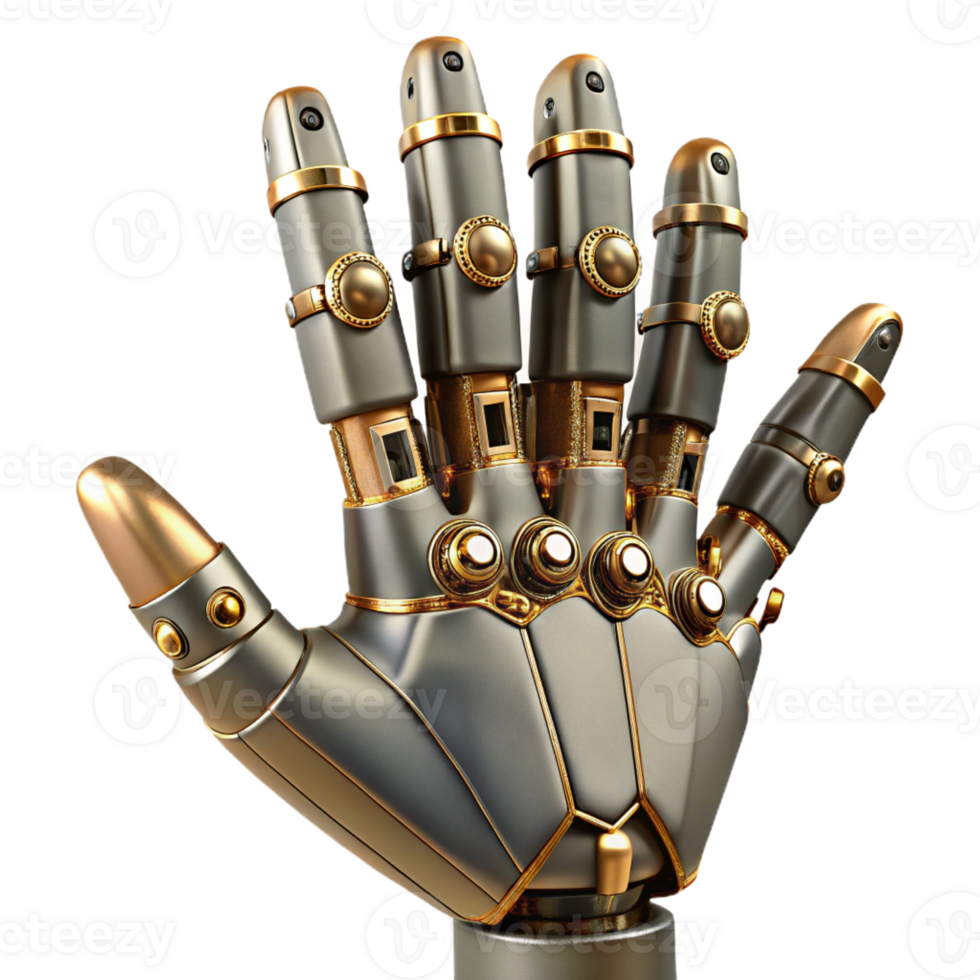dramatic rustic Steampunk robotic hand with articulated fingers and exposed wiring original png