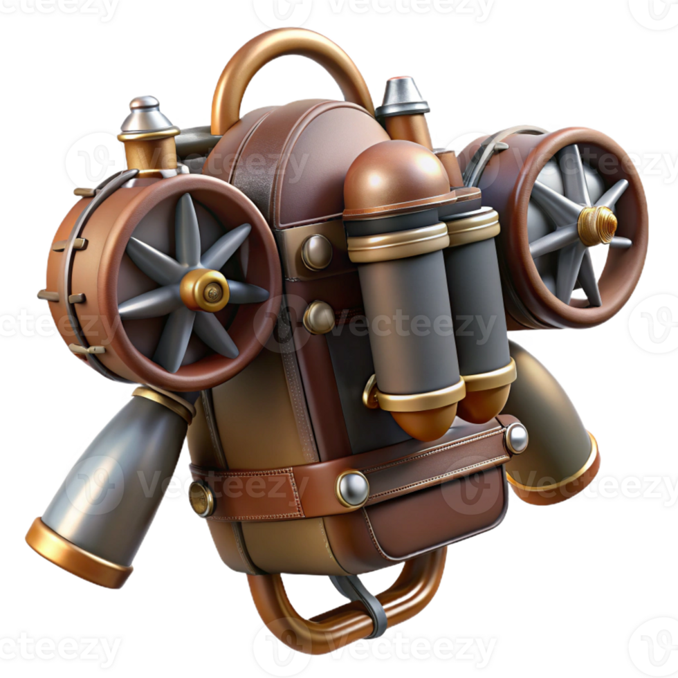 vibrant rustic Steampunk jetpack with miniature turbines and leather straps original png