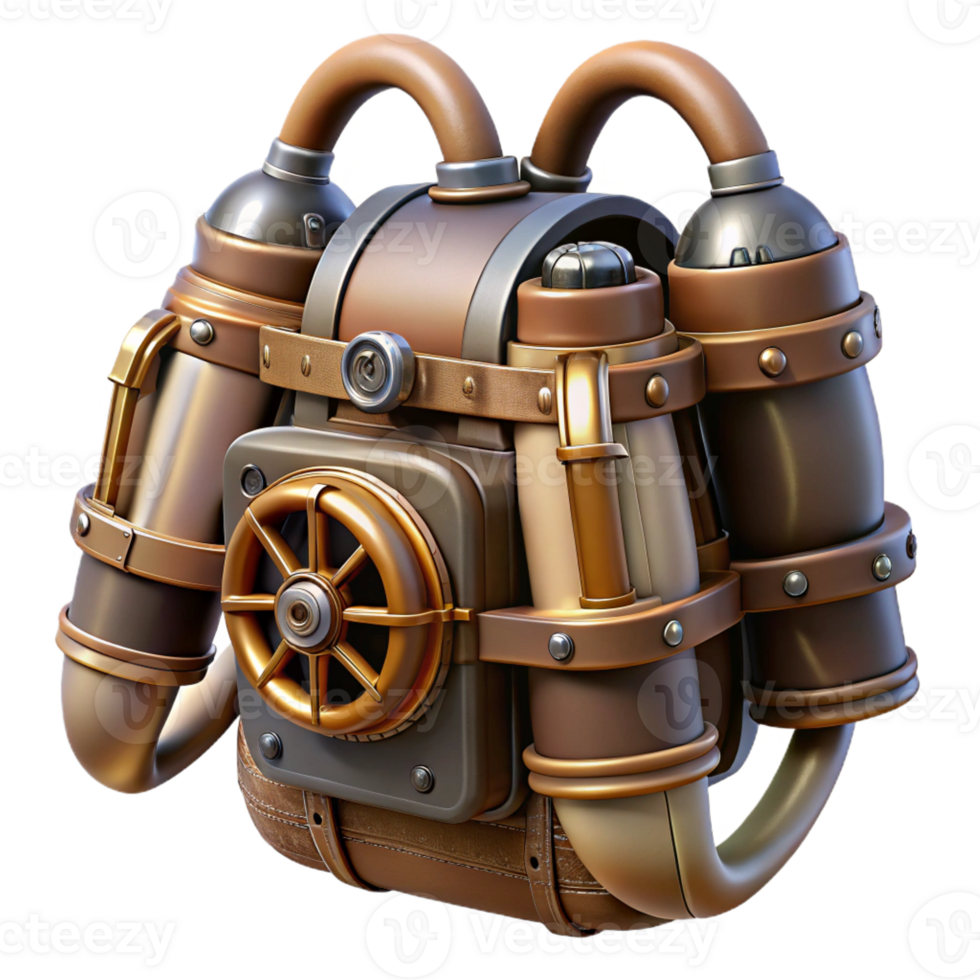 beautiful traditional Steampunk jetpack with miniature turbines and leather straps 4K png