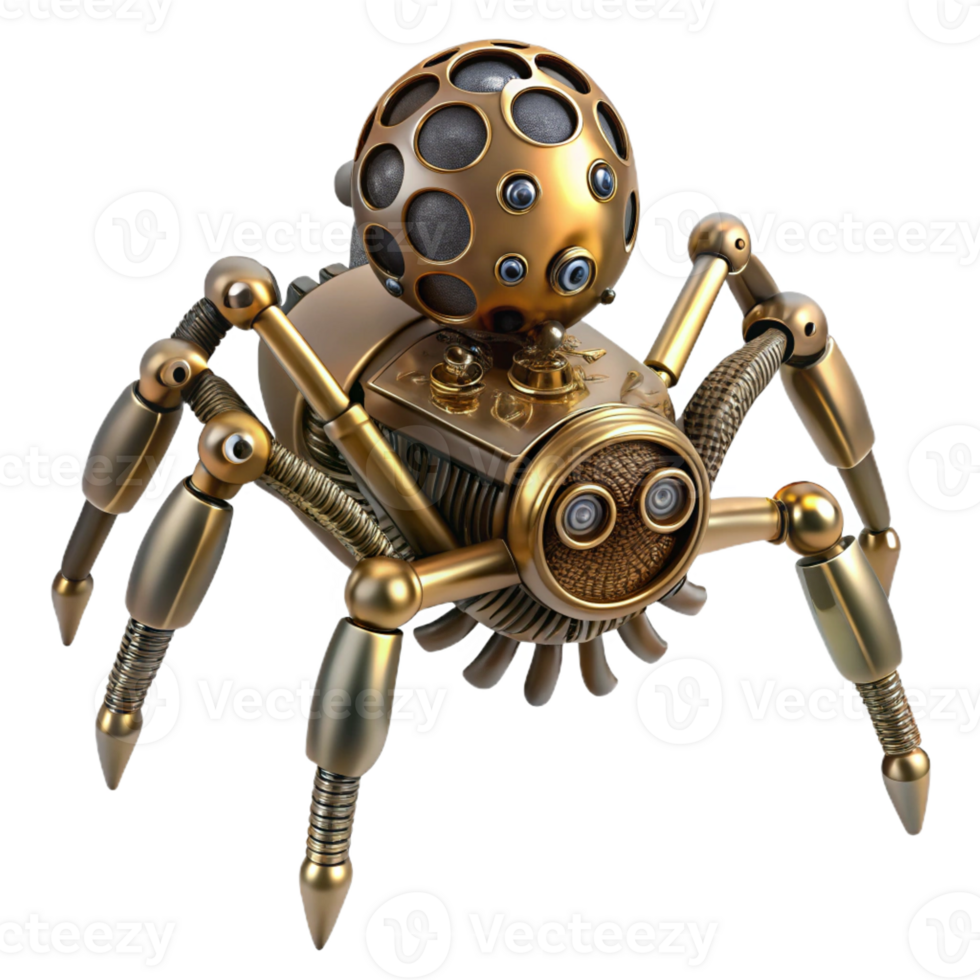 elegant modern Steampunk clockwork spider with intricate gears and moving legs exclusive png