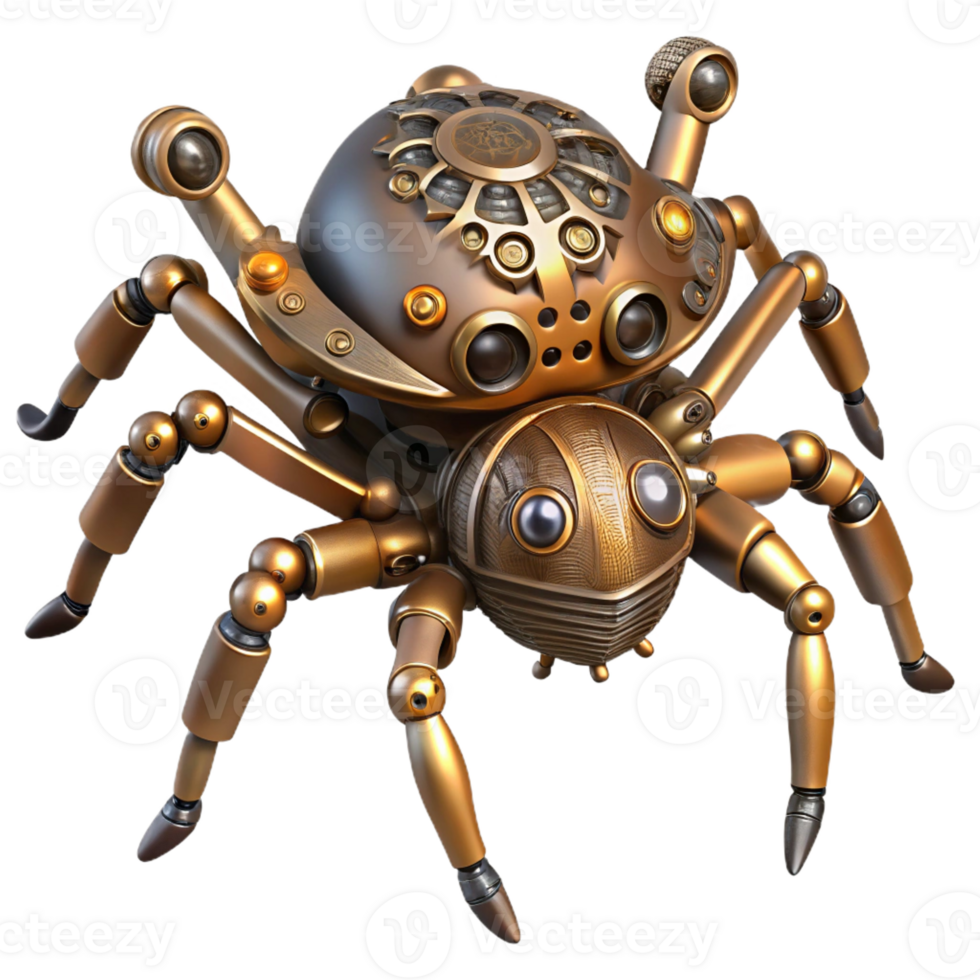 extraordinary artistic Steampunk clockwork spider with intricate gears and moving legs high quality png