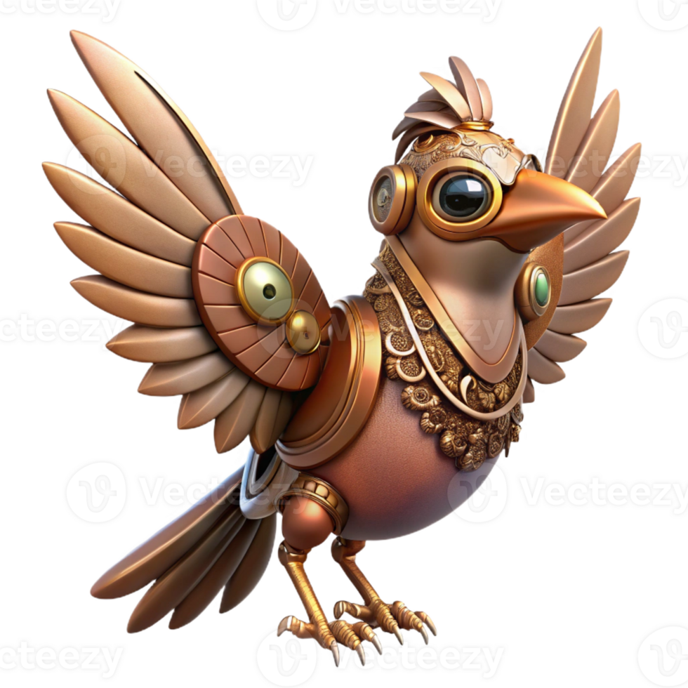 vibrant modern Steampunk bird with clockwork wings and intricate feather details high quality png