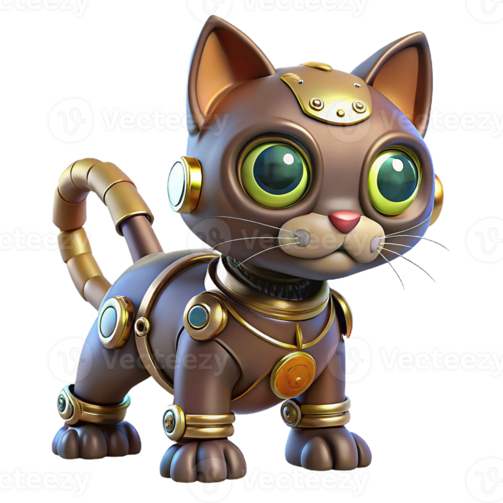 beautiful abstract Steampunk cat with robotic enhancements and glowing eyes professional png
