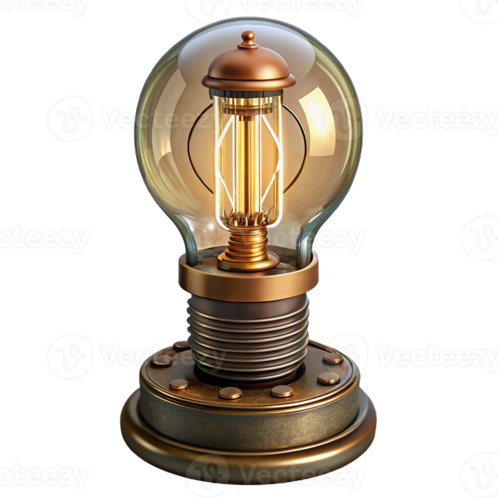 extraordinary contemporary Steampunk lightbulb with intricate filaments and a brass base high resolution png