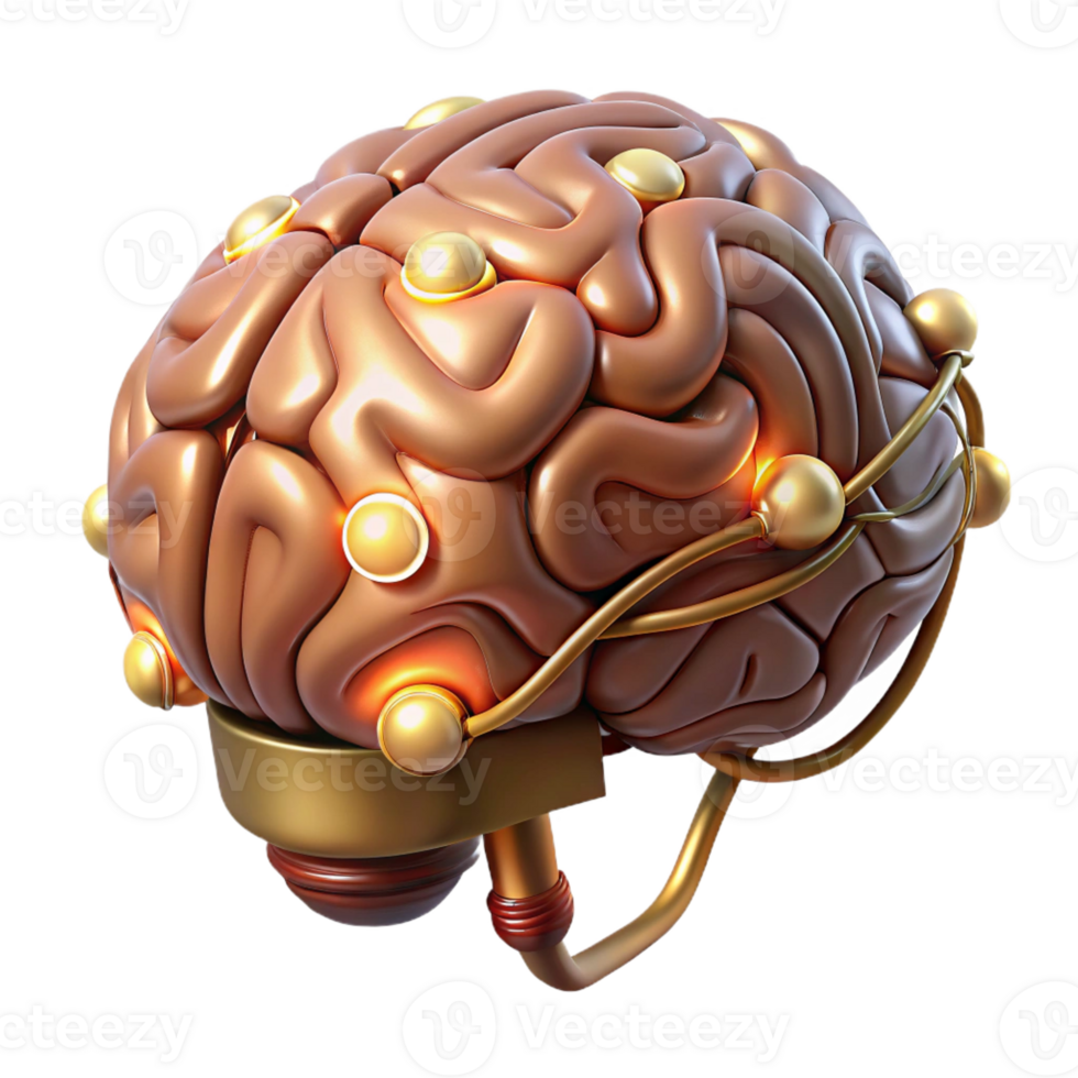 impressive contemporary Steampunk brain with exposed wiring and glowing synapses genuine png