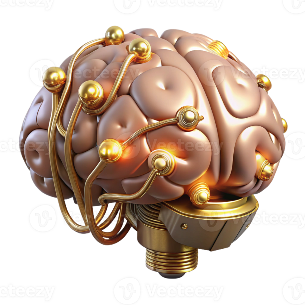 vibrant creative Steampunk brain with exposed wiring and glowing synapses original png