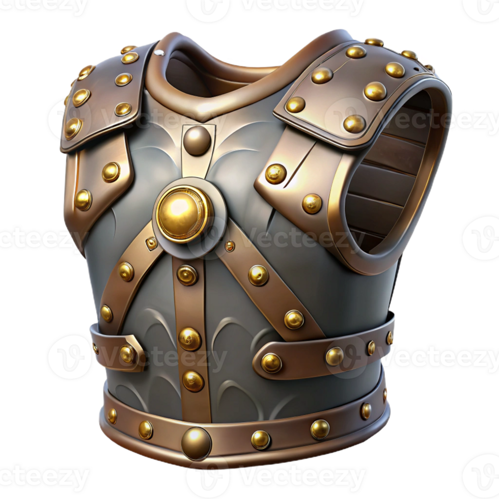 serene vintage Steampunk armor breastplate with riveted plates and brass details high quality png