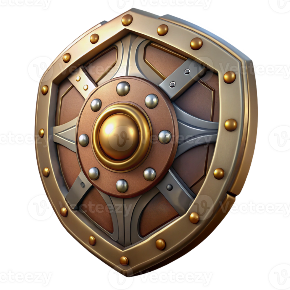 stunning artistic Steampunk shield with intricate metalwork and a brass boss premium png