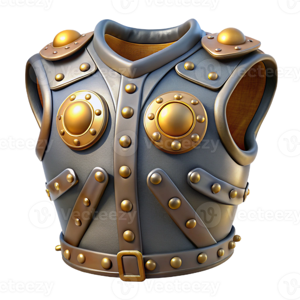 magnificent artistic Steampunk armor breastplate with riveted plates and brass details professional png