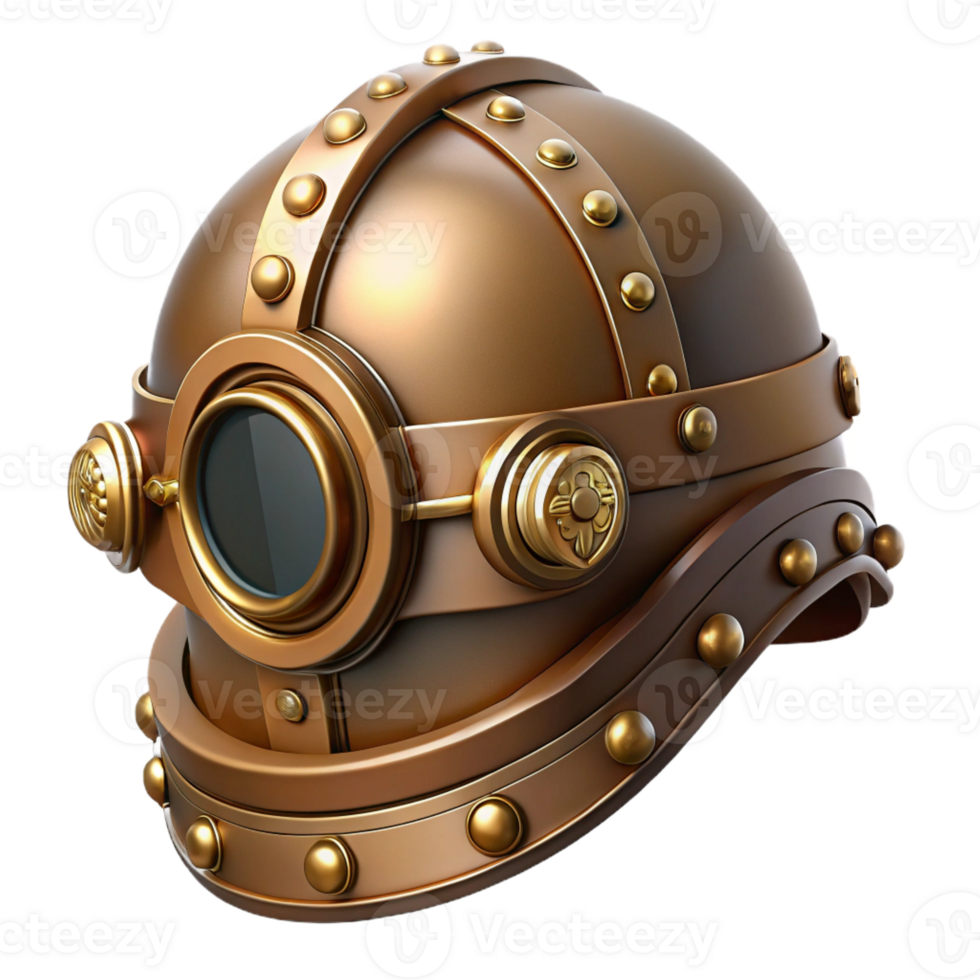 elegant creative Steampunk helmet with a visor and intricate brass ornamentation genuine png