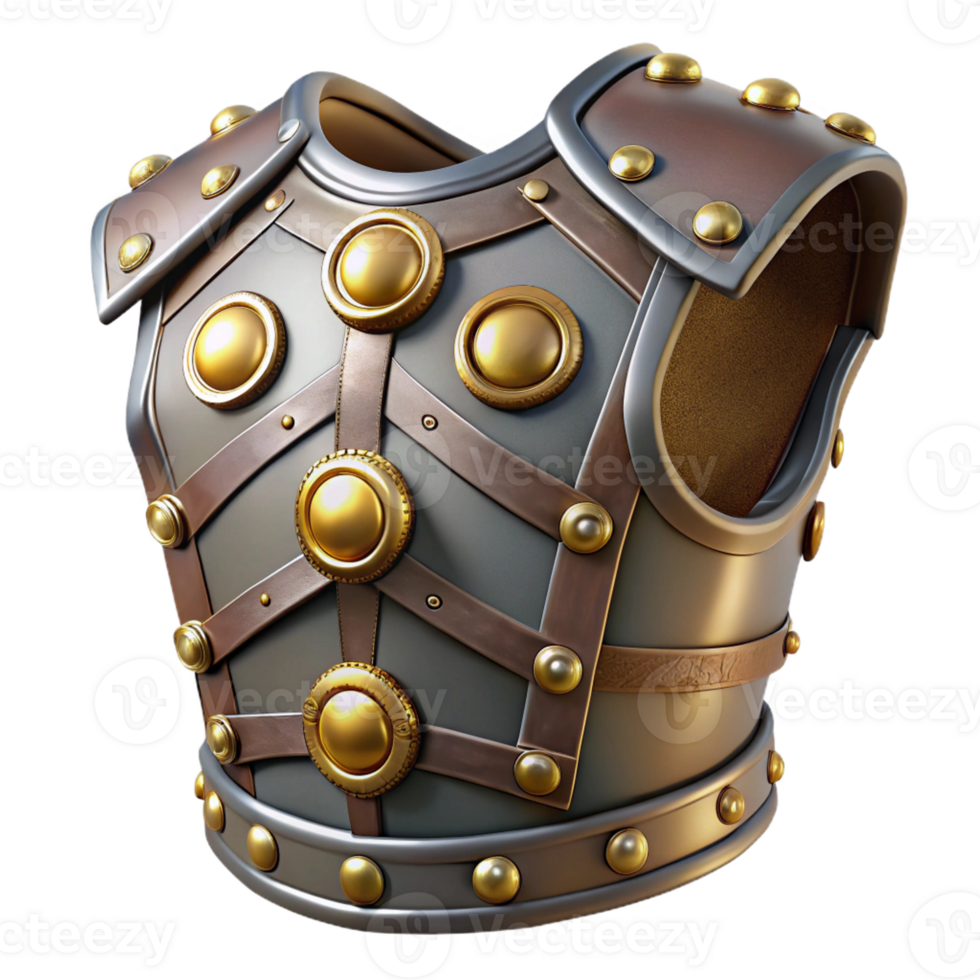 vibrant traditional Steampunk armor breastplate with riveted plates and brass details genuine png