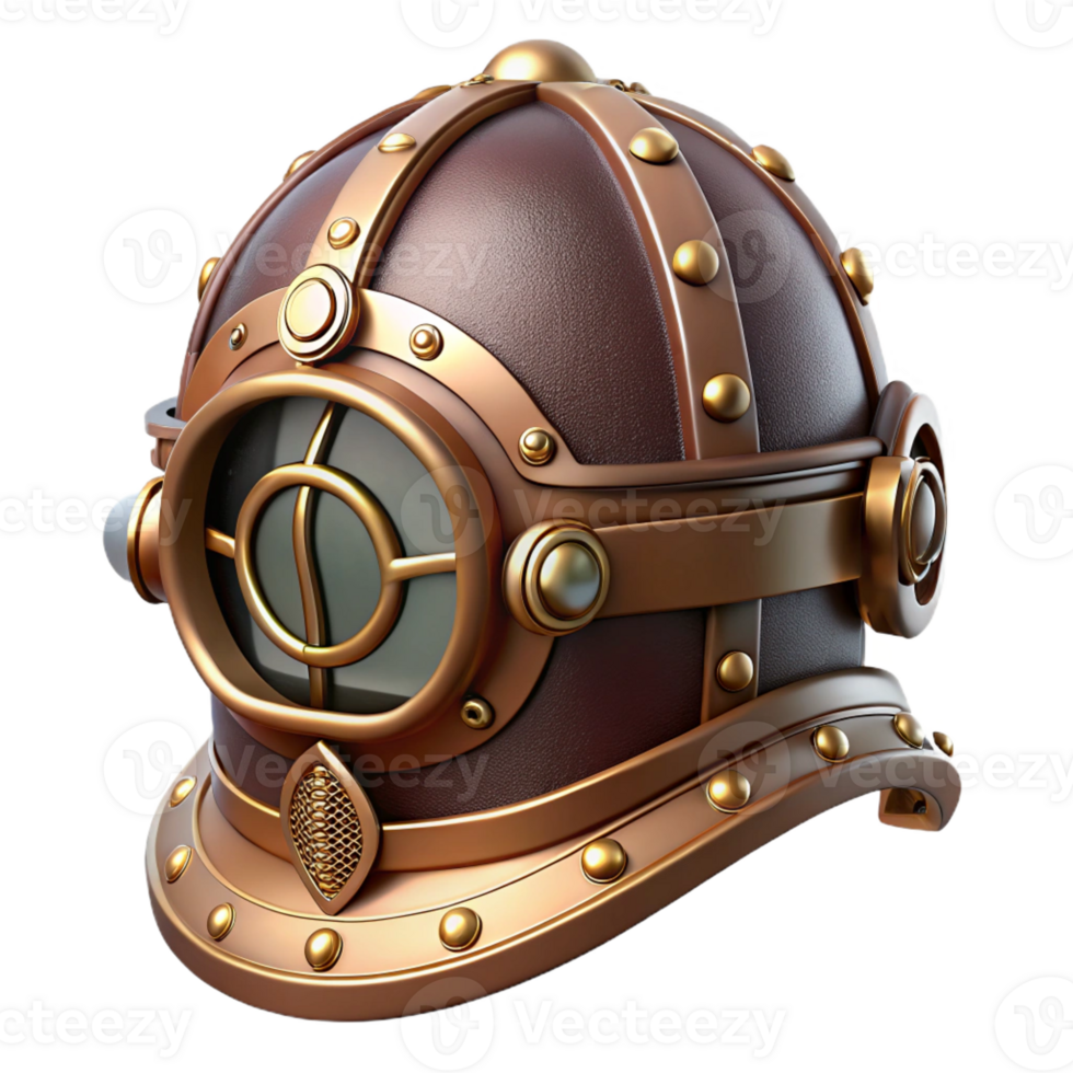 impressive artistic Steampunk helmet with a visor and intricate brass ornamentation premium png