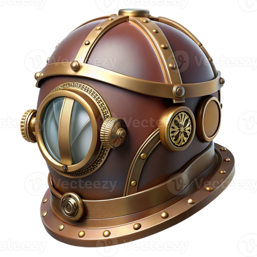 magnificent modern Steampunk helmet with a visor and intricate brass ornamentation authentic png