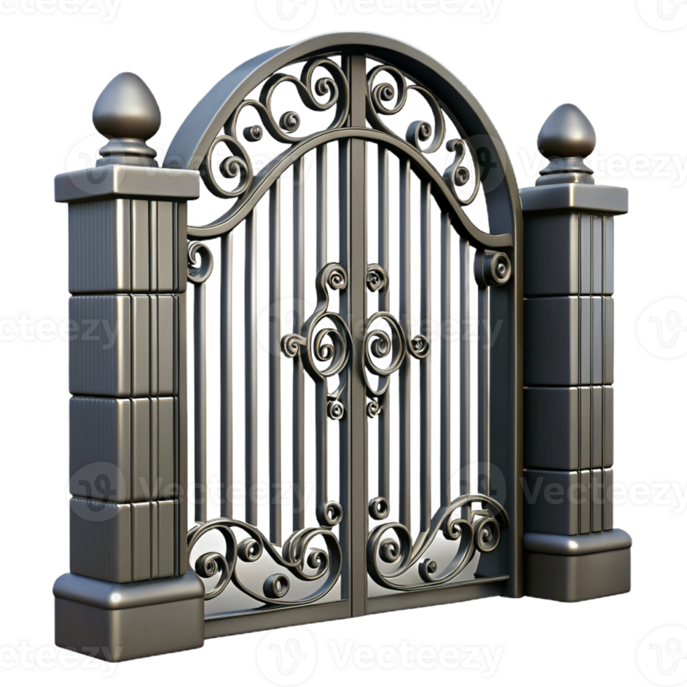 elegant rustic Wrought iron gate detail, high quality png