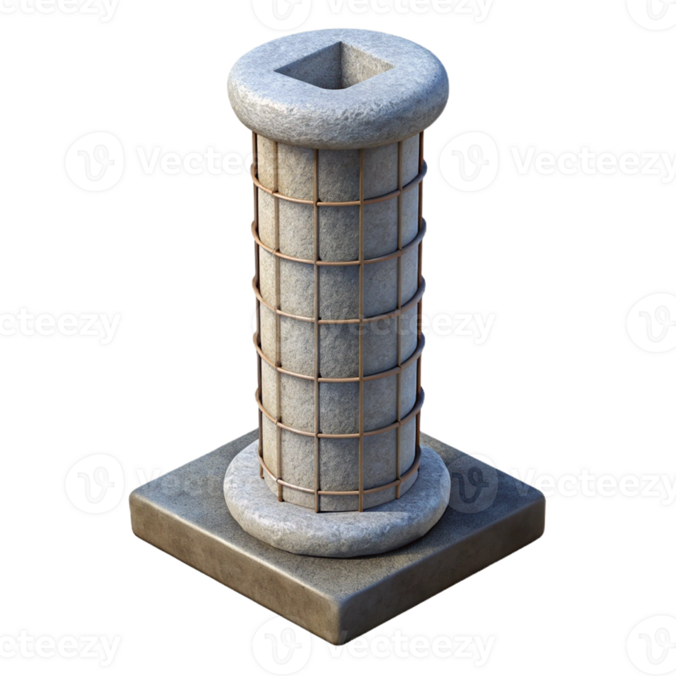 extraordinary contemporary Concrete pillar with rebar, detailed png