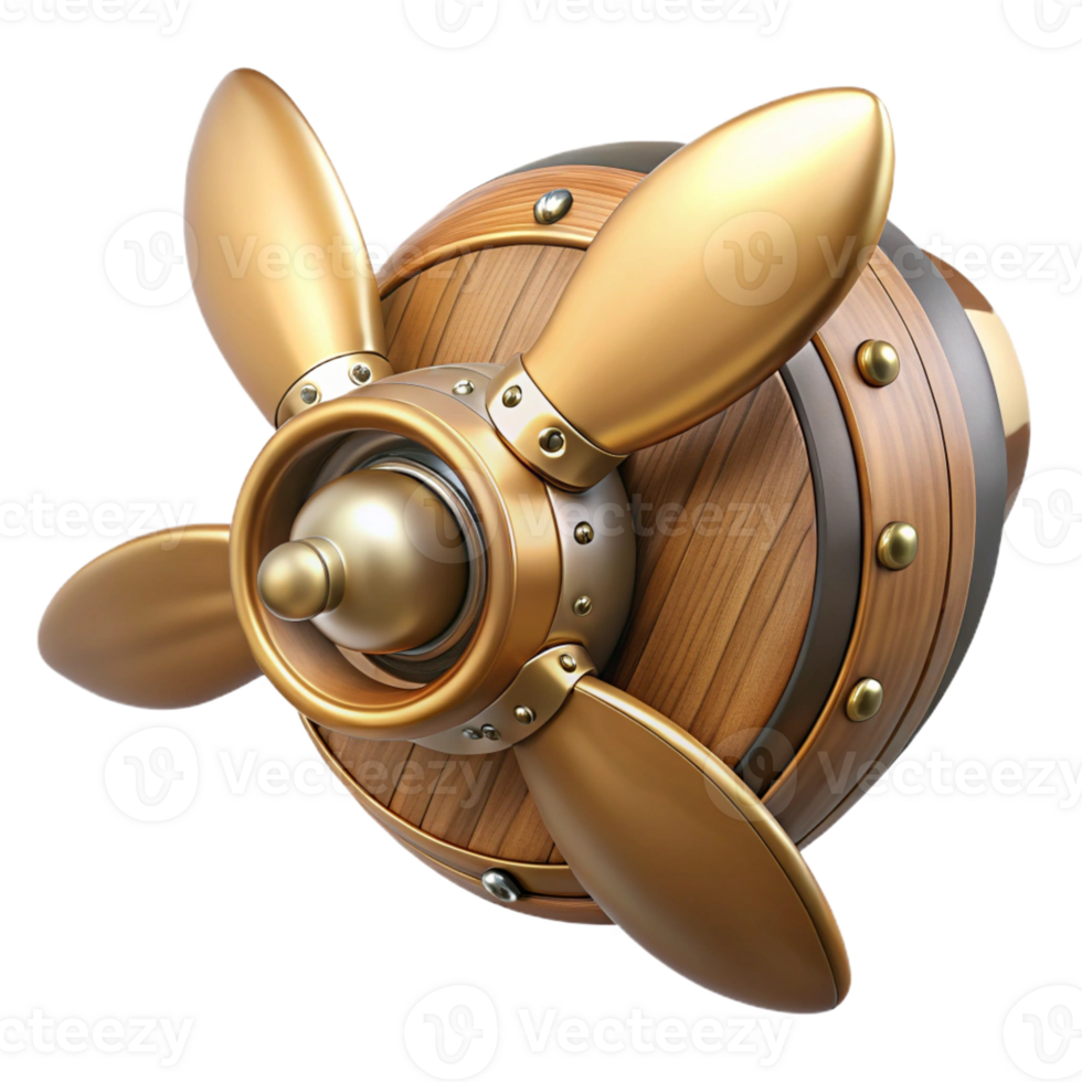 stunning artistic Steampunk airship propeller made of polished wood and copper exclusive png
