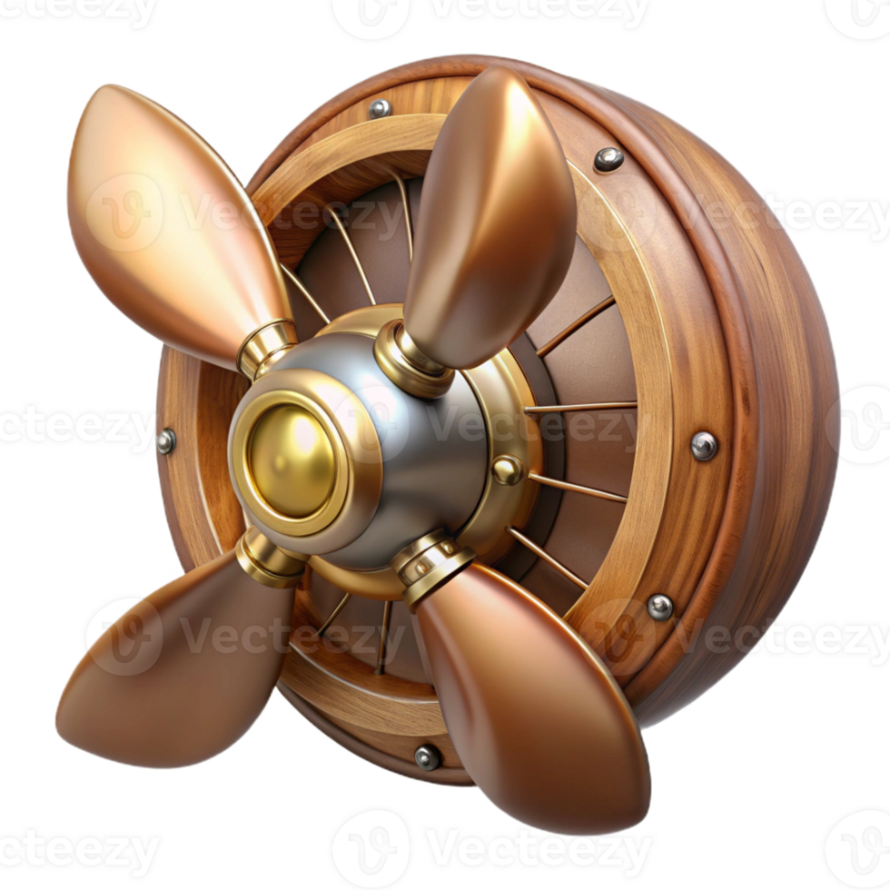magnificent artistic Steampunk airship propeller made of polished wood and copper premium png