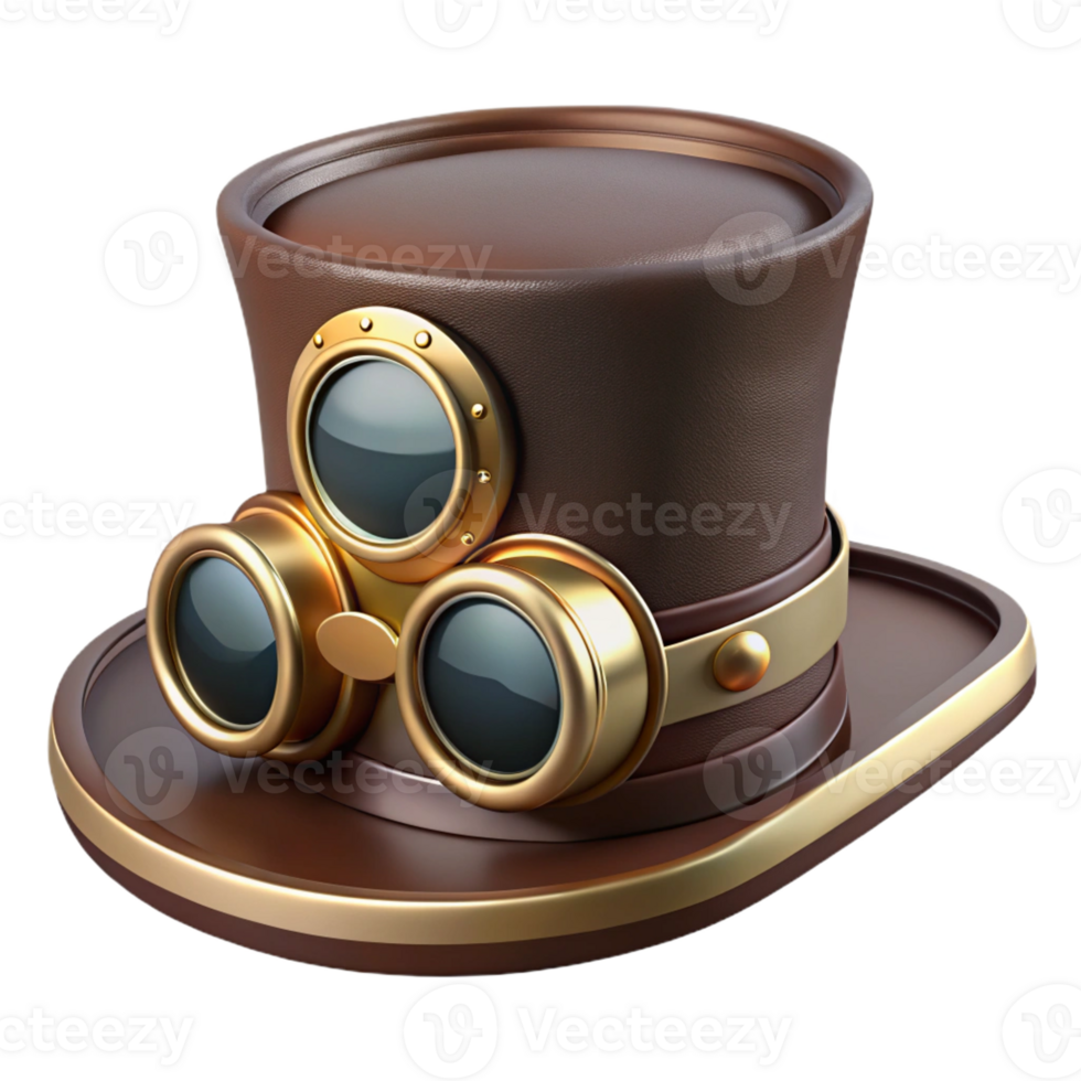 impressive classic Steampunk top hat with brass goggles and clockwork accents genuine png