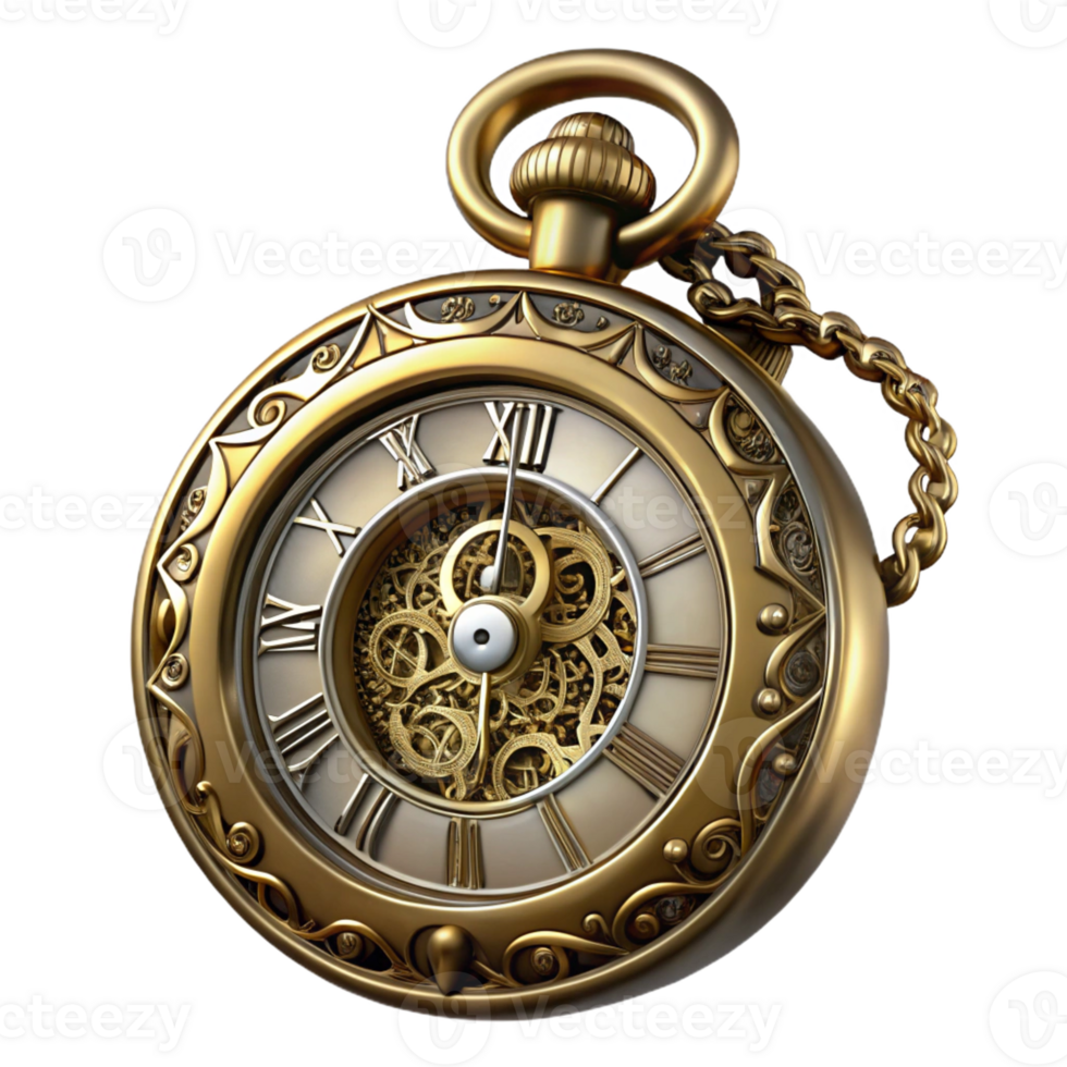 serene abstract Steampunk pocket watch with ornate Roman numerals and filigree details genuine png