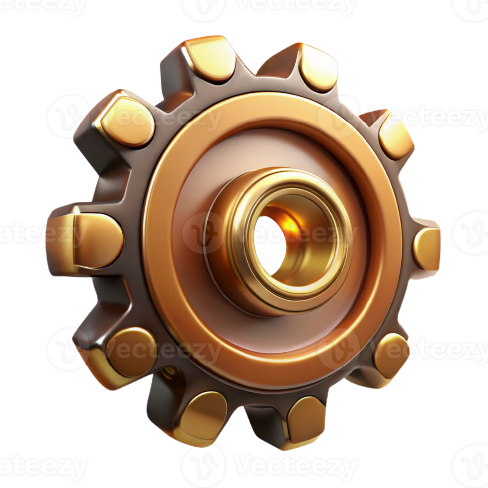 extraordinary artistic Steampunk gear with intricate teeth and a central brass hub high quality png