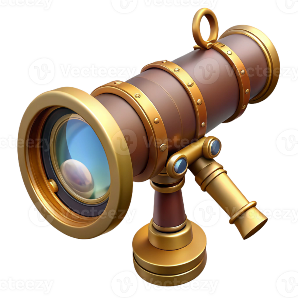 beautiful vintage Steampunk telescope with brass fittings and a magnifying lens high quality png