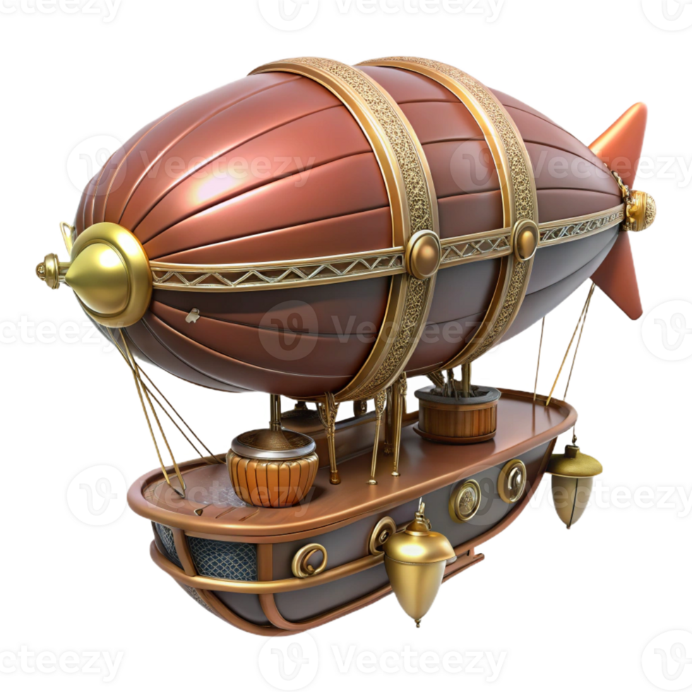 extraordinary abstract Steampunk zeppelin miniature with intricate details and a gondola authentic png