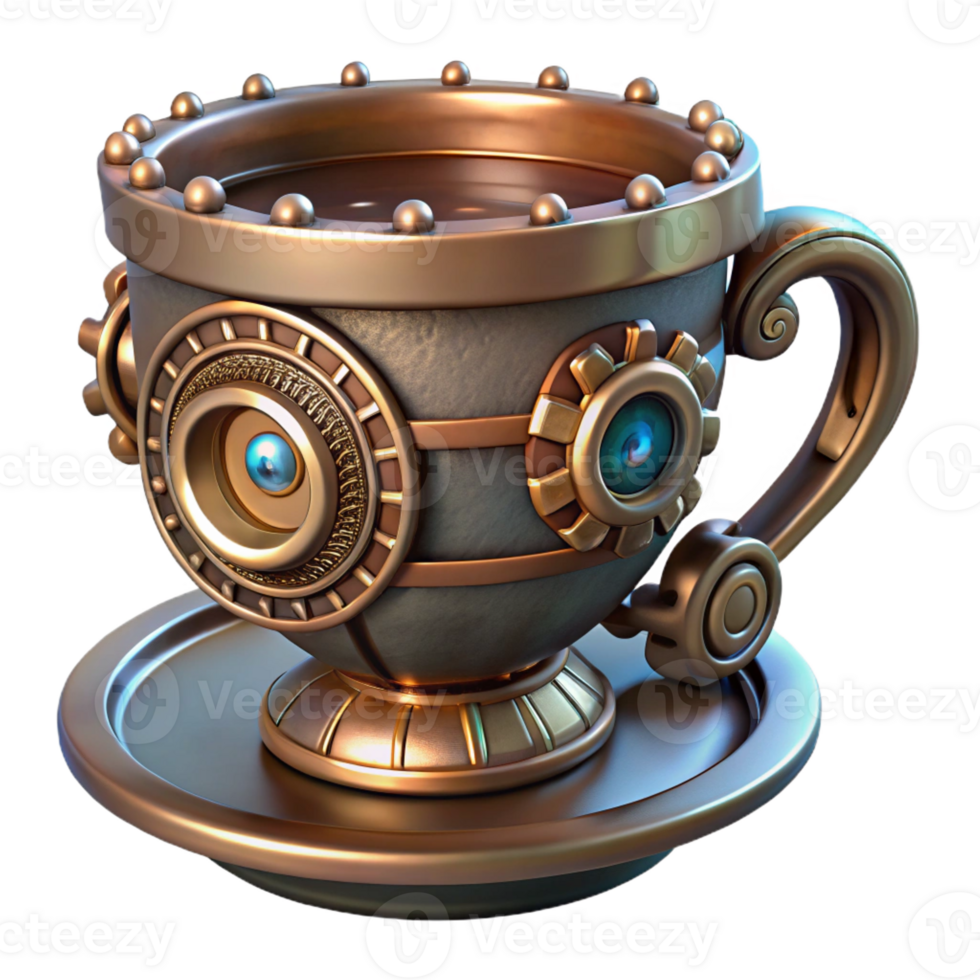 impressive traditional Steampunk teacup with intricate metalwork and a porcelain insert exclusive png