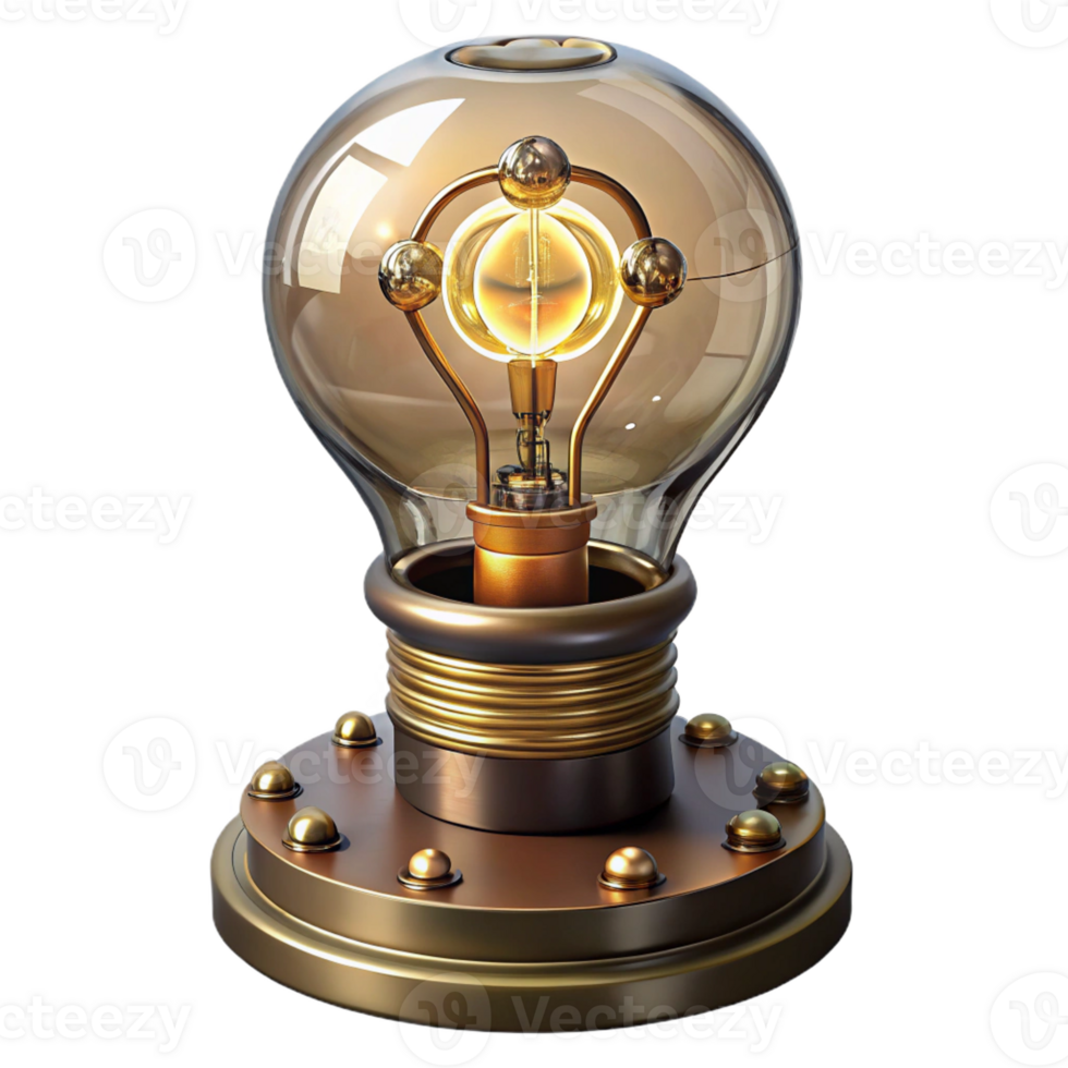 vibrant classic Steampunk lightbulb with intricate filaments and a brass base professional png