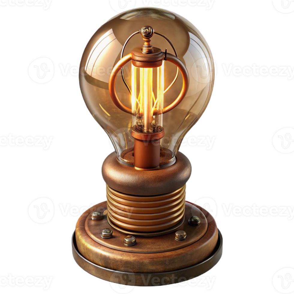 impressive abstract Steampunk lightbulb with intricate filaments and a brass base premium png