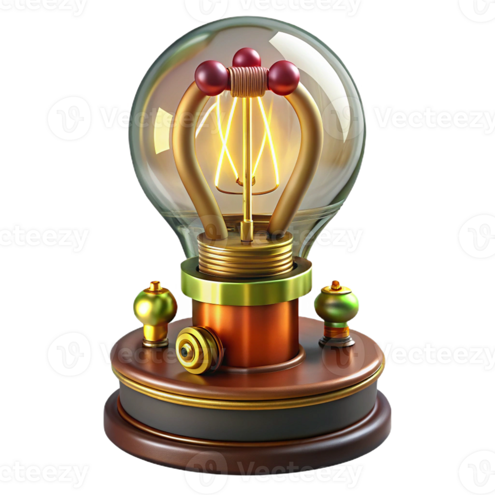 beautiful contemporary Steampunk lightbulb with intricate filaments and a brass base professional png
