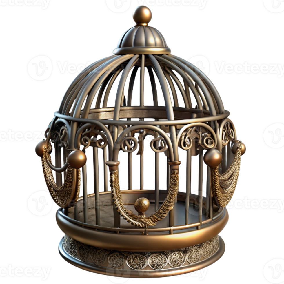 dramatic modern Steampunk birdcage with ornate metalwork and a perch original png