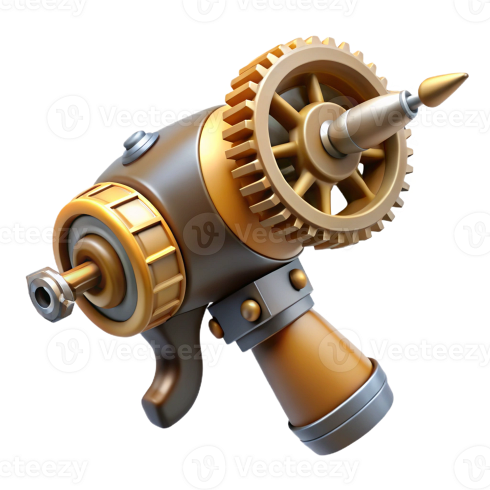 beautiful vintage Steampunk drill with intricate gears and a rotating bit premium png