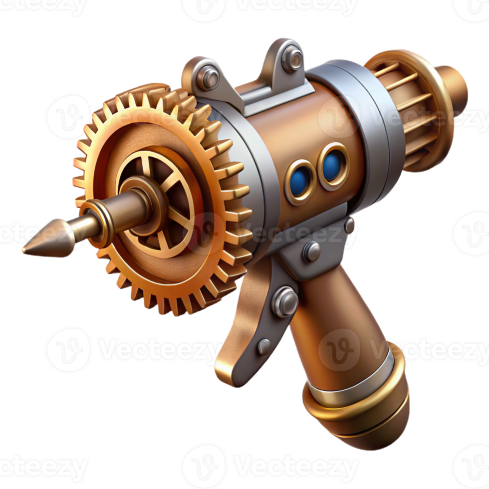 extraordinary minimalist Steampunk drill with intricate gears and a rotating bit professional png