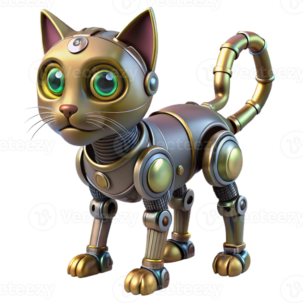 impressive abstract Steampunk robot cat with articulated legs and glowing eyes exclusive png