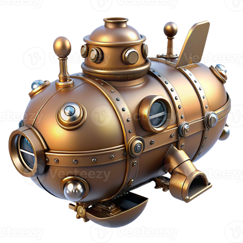 elegant rustic Steampunk submarine in miniature form with intricate details authentic png