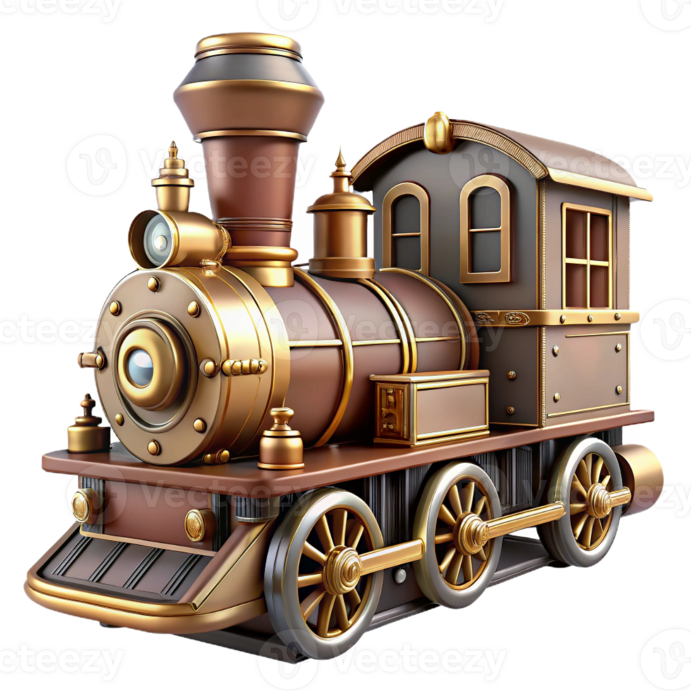 magnificent minimalist Steampunk train in miniature form with intricate details high quality png