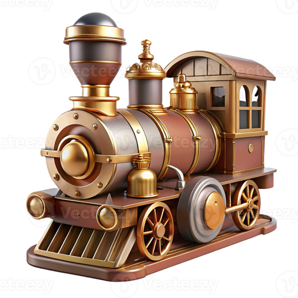 dramatic vintage Steampunk train in miniature form with intricate details exclusive png