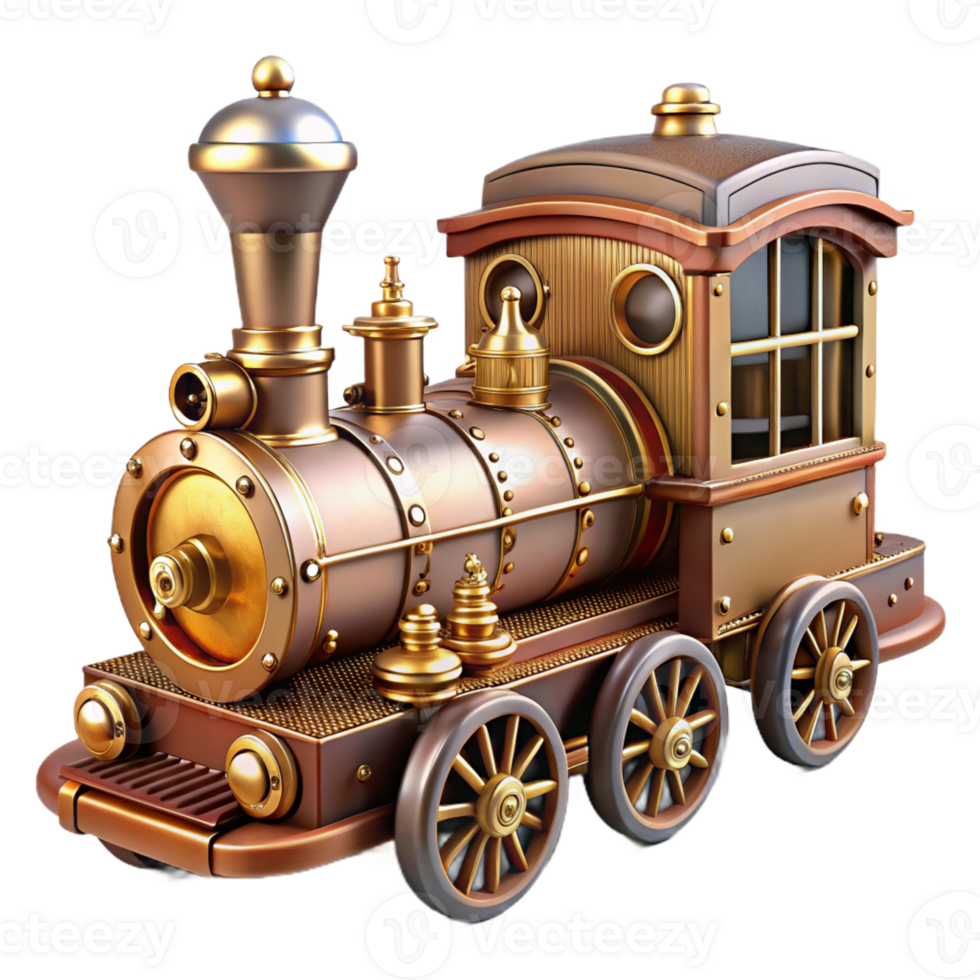 serene contemporary Steampunk train in miniature form with intricate details high quality png